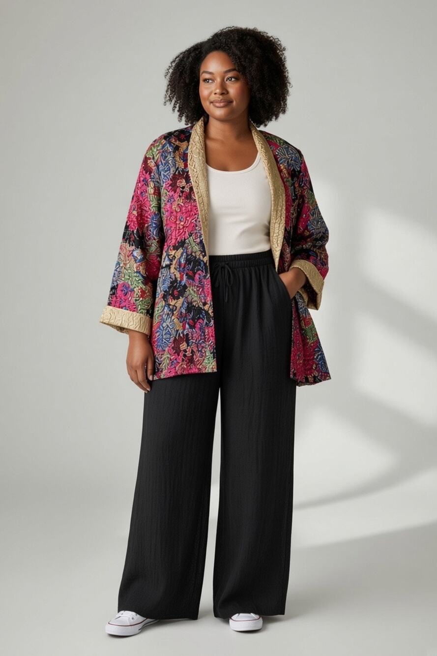 Coldwater Creek Sz 2X Vintage Crinkled Open Front Jacket Art to Wear Bohemian